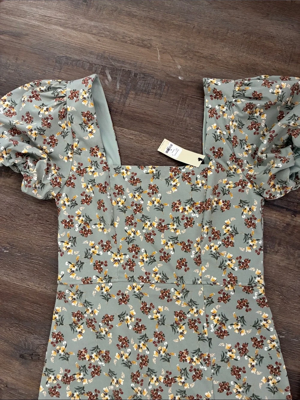 NWT Cottagecore Ditsy Floral Mini Dress - Sage Green & Yellow xl - Picture 6 of 7